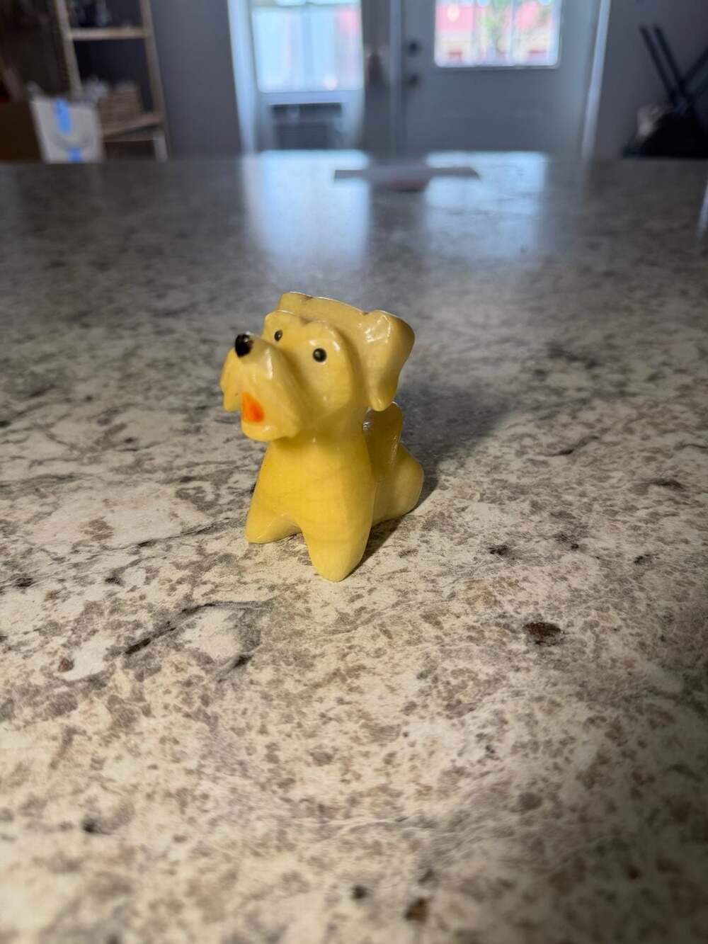 Alabaster Hand Carved Dog Figurine Size 2" Yellow Terrier